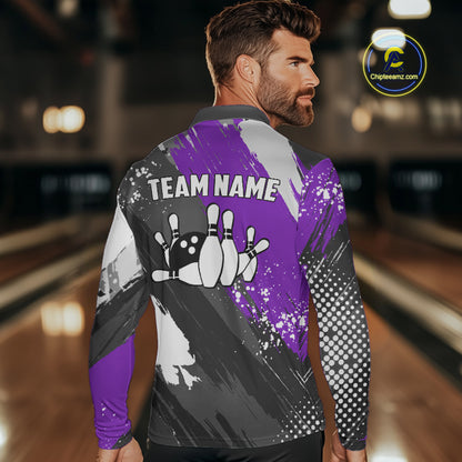 Purple Grunge pattern Bowling Team Shirt For Men Custom Bowling jersey Uniform Bowler Outfits NQS10043