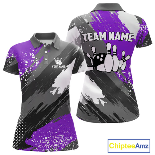 Purple Grunge pattern Bowling Team Shirt For Women Custom Bowling jersey Uniform Bowler Outfits NQS10043
