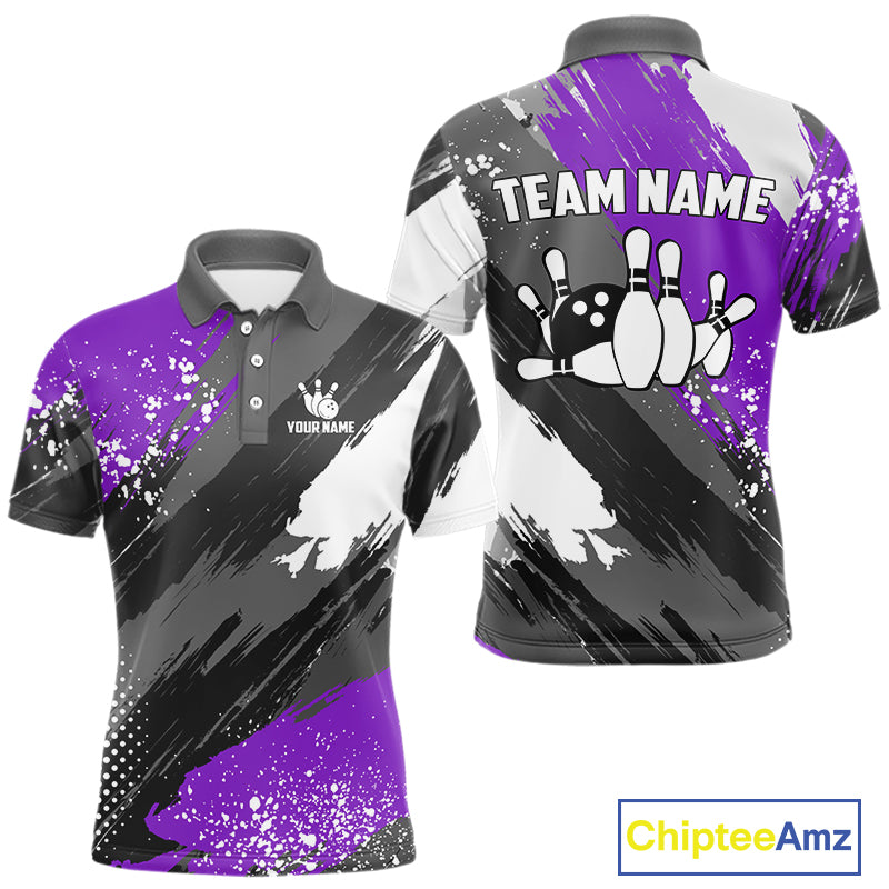Purple Grunge pattern Bowling Team Shirt For Men Custom Bowling jersey Uniform Bowler Outfits NQS10043