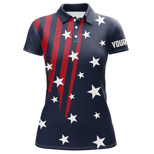 Load image into Gallery viewer, Personalized Navy golf polos shirt for women American flag 4th July custom patriotic ladies golf tops NQS7959