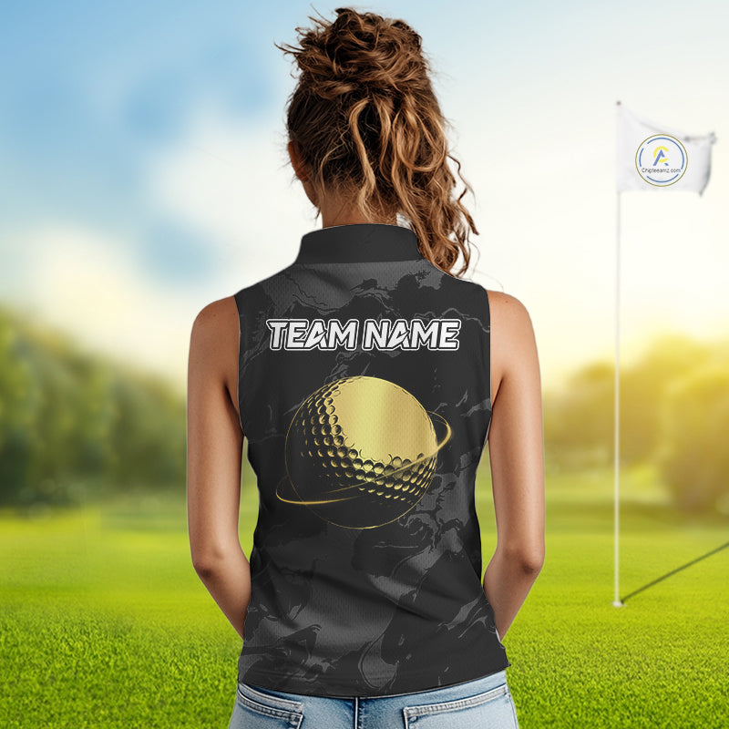 Black & Gold Eagle sleeveless golf polo shirts custom Women's golf team shirt, personalized golf gift NQS10208