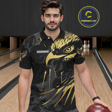 Load image into Gallery viewer, Black and Gold Eagle Bowling Polo, Quarter Zip Shirts For Men custom Bowling league outfits NQS10209