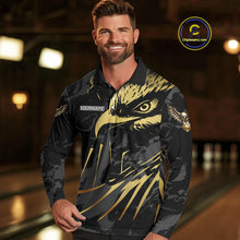 Load image into Gallery viewer, Black and Gold Eagle Bowling Polo, Quarter Zip Shirts For Men custom Bowling league outfits NQS10209