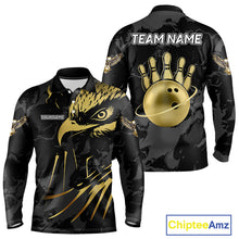 Load image into Gallery viewer, Black and Gold Eagle Bowling Polo, Quarter Zip Shirts For Men custom Bowling league outfits NQS10209