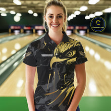 Load image into Gallery viewer, Black and Gold Eagle Bowling Polo, Quarter Zip Shirts For Women custom Bowling league outfits NQS10209