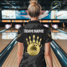 Load image into Gallery viewer, Black and Gold Eagle Bowling Polo, Quarter Zip Shirts For Women custom Bowling league outfits NQS10209