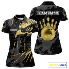 Load image into Gallery viewer, Black and Gold Eagle Bowling Polo, Quarter Zip Shirts For Women custom Bowling league outfits NQS10209