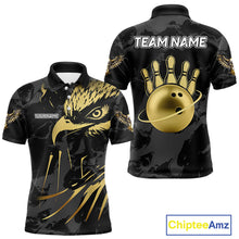 Load image into Gallery viewer, Black and Gold Eagle Bowling Polo, Quarter Zip Shirts For Men custom Bowling league outfits NQS10209