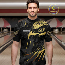 Load image into Gallery viewer, Black and Gold Eagle Bowling Polo, Quarter Zip Shirts For Men custom Bowling league outfits NQS10209
