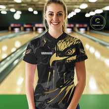 Load image into Gallery viewer, Black and Gold Eagle Bowling Polo, Quarter Zip Shirts For Women custom Bowling league outfits NQS10209