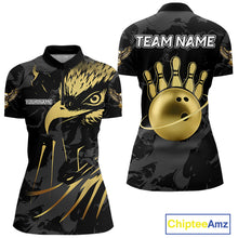 Load image into Gallery viewer, Black and Gold Eagle Bowling Polo, Quarter Zip Shirts For Women custom Bowling league outfits NQS10209