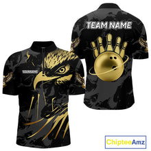Load image into Gallery viewer, Black and Gold Eagle Bowling Polo, Quarter Zip Shirts For Men custom Bowling league outfits NQS10209