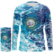 Load image into Gallery viewer, Blue sea wave ocean camo South Dakota flag patriot shirt Custom sun protection fishing shirts NQS8164