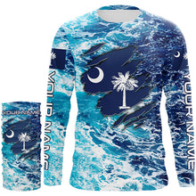 Load image into Gallery viewer, Blue sea wave ocean camo South Carolina flag patriot shirts Custom sun protection fishing shirts NQS8165