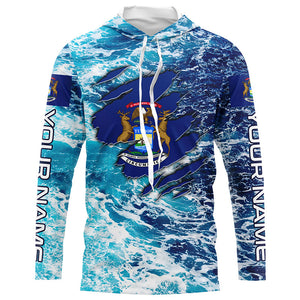 Blue sea wave ocean camo Michigan flag patriot shirt Custom sun protection fishing long sleeve shirts NQS8166