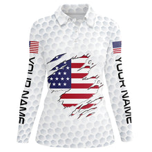 Load image into Gallery viewer, White Golf ball skin American Flag custom patriotic Womens golf polo shirts, unique golf gifts NQS8167