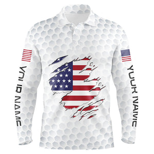 White Golf ball skin American Flag custom patriotic Mens golf polo shirts, unique patriot golf gifts NQS8167