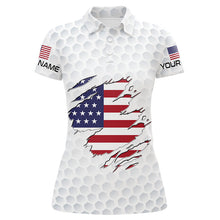 Load image into Gallery viewer, White Golf ball skin American Flag custom patriotic Womens golf polo shirts, unique golf gifts NQS8167