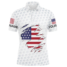 Load image into Gallery viewer, White Golf ball skin American Flag custom patriotic Mens golf polo shirts, unique patriot golf gifts NQS8167