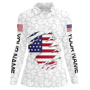 American flag Bowling camo Custom Women Bowling Polo, 1/4 Quarter zip shirts Team Bowling jerseys NQS8168