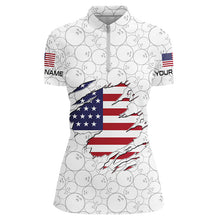 Load image into Gallery viewer, American flag Bowling camo Custom Women Bowling Polo, 1/4 Quarter zip shirts Team Bowling jerseys NQS8168