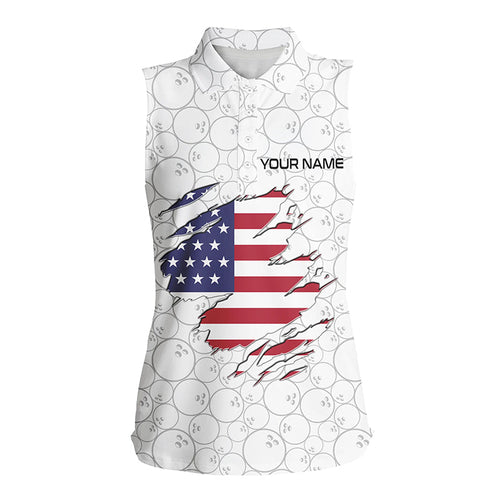 American flag Bowling camo Custom Patriot Women Sleeveless Polo shirts Team Bowling jersey NQS8168