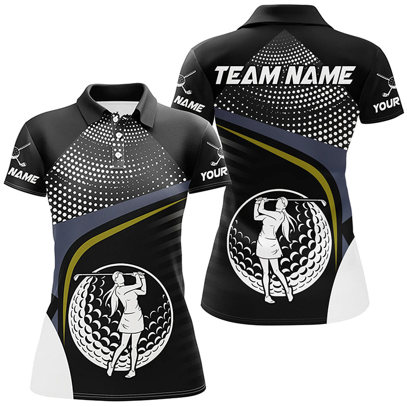 Black and White Golf ball custom Womens golf polo shirts, golf attire for ladies NQS8173