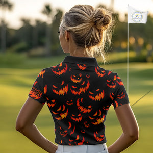 Orange and Black Halloween Pattern Funny Skull Golf polo shirt for Women Custom Halloween golf top NQS10352