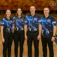 Load image into Gallery viewer, Blue Lightning Thunder Black Women Bowling Polo, Quarter zip Shirt custom storm bowling team jerseys NQS8386
