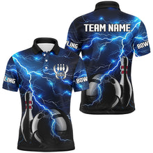 Load image into Gallery viewer, Blue Lightning Thunder Black Bowling Polo, Quarter zip Shirt for men custom storm bowling team jerseys NQS8386