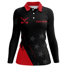 Load image into Gallery viewer, Red and Black stars Women golf polo shirts custom ladies golf tops, unique golf gifts NQS8391