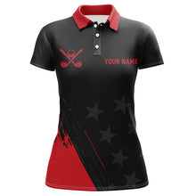 Load image into Gallery viewer, Red and Black stars Women golf polo shirts custom ladies golf tops, unique golf gifts NQS8391