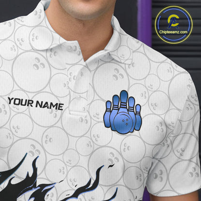 Black and White Camo Bowling Shirts For Men Custom Bowling Team League Jerseys | Blue NQS10561