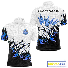 Load image into Gallery viewer, Black and White Camo Bowling Shirts For Men Custom Bowling Team League Jerseys | Blue NQS10561