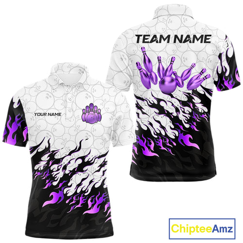 Black and White Camo Bowling Shirts For Men Custom Bowling Team League Jerseys | Purple NQS10562