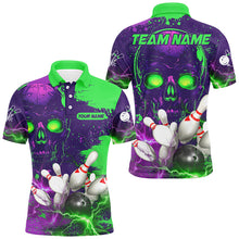 Load image into Gallery viewer, Purple and Green Lightning Thunder Storm Skull Bowling Shirts For Men Custom Bowling Team Jerseys NQS8598