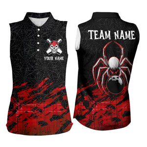 Red and Black Spider Custom Halloween Bowling sleeveless polo Shirts For Women, Bowling Gifts NQS8599