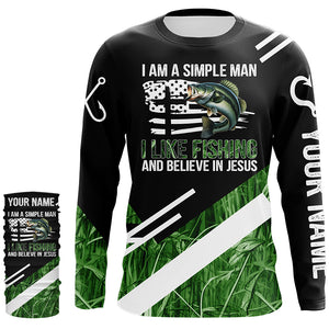 Bass fishing green camo I am a simple man I like fishing and believe in Jesus Custom fishing shirts NQS4245