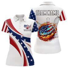 Load image into Gallery viewer, American Flag Flame Bowling Ball Pins Womens bowling shirts Personalized Patriotic Bowling Team Shirts NQS9086