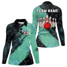 Load image into Gallery viewer, Black and Mint Color Womens bowling Polo, Quarter Zip shirt Custom Bowling Team Jerseys, Bowler Outfit NQS9087