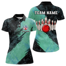 Load image into Gallery viewer, Black and Mint Color Womens bowling Polo, Quarter Zip shirt Custom Bowling Team Jerseys, Bowler Outfit NQS9087