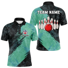 Load image into Gallery viewer, Black and Mint Color Mens bowling Polo, Quarter Zip shirt Custom Bowling Team Jerseys, Bowler Outfit NQS9087