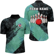 Load image into Gallery viewer, Black and Mint Color Mens bowling Polo, Quarter Zip shirt Custom Bowling Team Jerseys, Bowler Outfit NQS9087