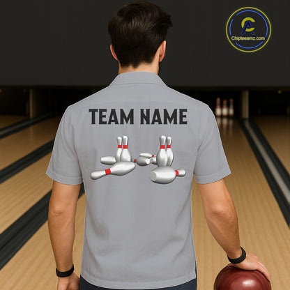 Black and Gray Retro Bowling Hawaiian Shirts Custom Vintage Bowling Team Button up shirt NQS11156