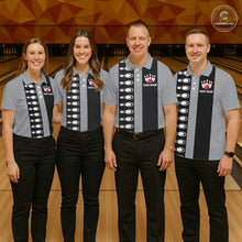 Load image into Gallery viewer, Black and Gray Retro Bowling Polo, Quarter Zip Shirts For Women Custom Vintage Bowling Team Jerseys NQS11156