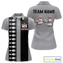 Load image into Gallery viewer, Black and Gray Retro Bowling Polo, Quarter Zip Shirts For Women Custom Vintage Bowling Team Jerseys NQS11156