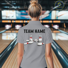 Load image into Gallery viewer, Black and Gray Retro Bowling Polo, Quarter Zip Shirts For Women Custom Vintage Bowling Team Jerseys NQS11156