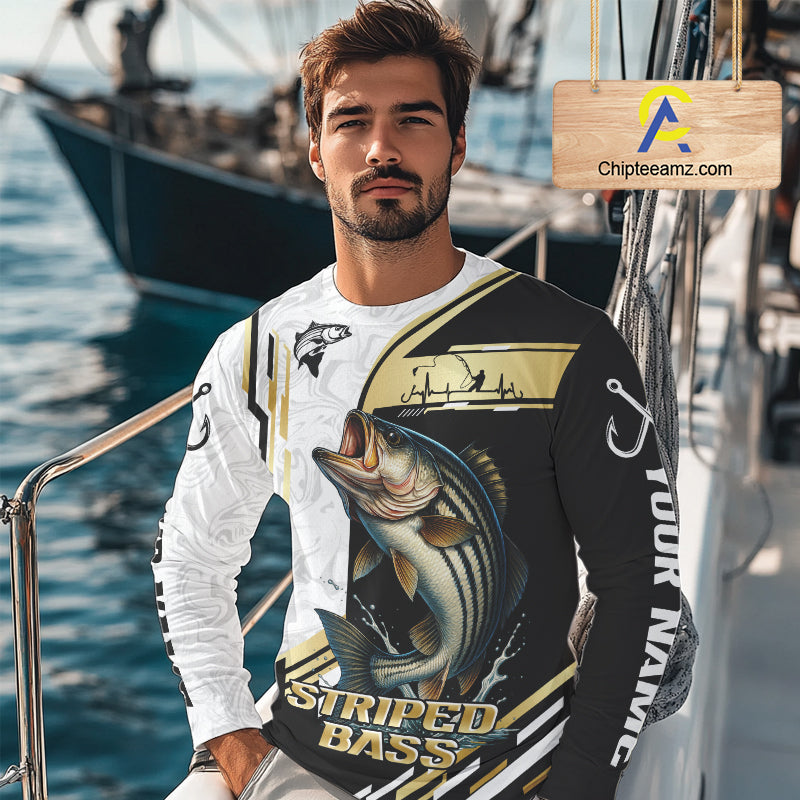 Personalized Striped Bass fishing shirts Custom sun protection striper fishing team jerseys | Gold NQS11159