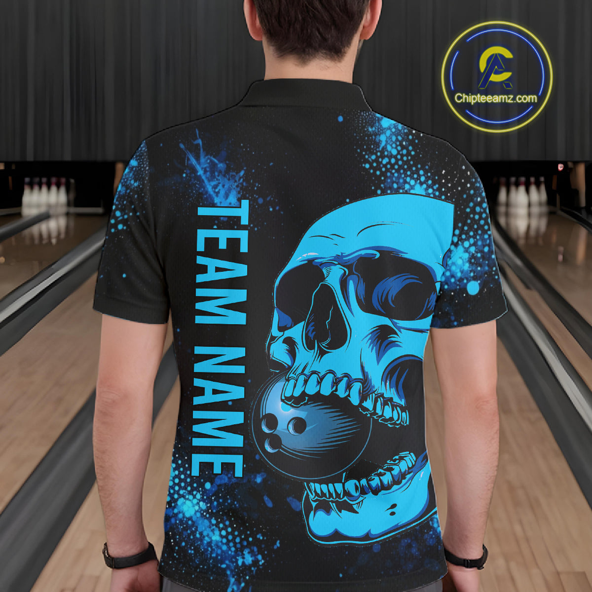 Black and Blue Skull bowling shirts for men Custom Skull team bowling shirts uniforms, bowling outfit NQS11573