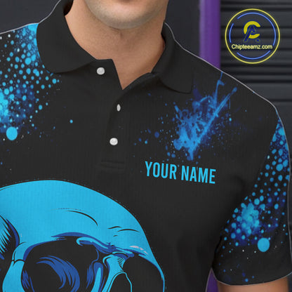 Black and Blue Skull bowling shirts for men Custom Skull team bowling shirts uniforms, bowling outfit NQS11573
